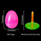 Easter Eggs With Glow Sticks Spin Tops Toys Inside - Toy Filled Easter Eggs Glow In The Dark Cool Eggs Perfect for Easter Egg Hunt - Bulk Party Pack 12 Pack Assorted Colors