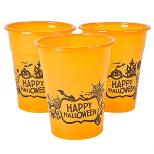 Happy Halloween Plastic Party Disposable Cups - Bulk Pack of 50, 6", 8oz. Orange Cups