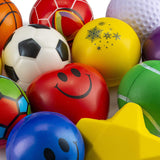 24 Stress Balls - Bulk Stress Relief Toys Assortment - 2.5" Stress Balls, Smile Face, Globe, Sport Balls, Hearts and Stars for Treasure Box Classroom Prizes, Party Favors, Or Just Because (2 Dozen) Assorted Designs and Colors for Kids, Adults and Teens
