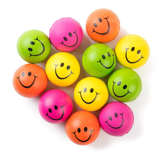 Be Happy! Neon Colored Smile Funny Face Stress Ball - Happy Smiley Face Squishies Toys Stress Balls Bulk Pack of 12 Relaxable 2.5