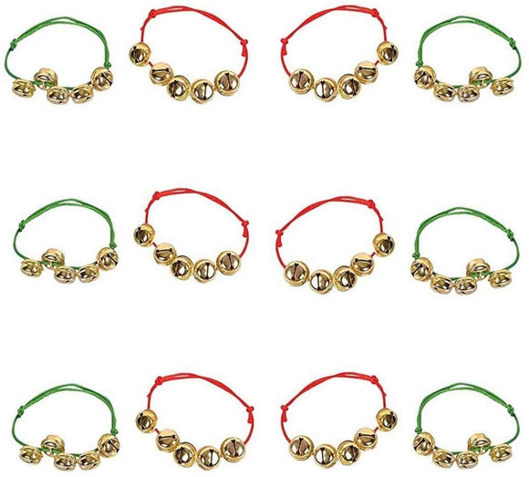 Neliblu Bulk Jingle Bell Christmas Bracelets Red and Green Adjustable Bracelets or Stocking Stuffers - for Kids and Adults - 1 Dozen Pack