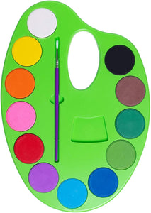 Watercolor Paint Palette for Kids - Washable Non Toxic Paints in 12 Bright and Vivid Water Colors - Mess Free and Fun - Develops Artistic Talent in Children at Home or School - Paintbrush Included