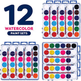 Watercolor Paint Set for Kids - Bulk Set of 12 - Washable Paints in 12 Colors - Perfect for Home, School and Party- Paintbrush Included