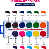 Watercolor Paint Set for Kids - Bulk Set of 12 - Washable Paints in 12 Colors - Perfect for Home, School and Party- Paintbrush Included